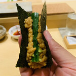 鮨 由う - ・プリン巻き（あん肝リゾット）