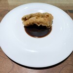 セルサルサーレ - 穴子の天ぷら 穴子の骨の出汁とマデラ酒とバルサミコとしじみと赤ワインのソース