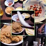 武蔵屋 - 1品目…おから・2品目…玉ネギの酢漬・ビールのツマミ