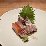 Kotaro - お造り盛合せ：蝦蛄 銀鮭の昆布〆 太刀魚