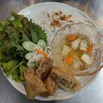 Papaya Tsukemen (Dipping Nudle) and fried spring rolls (pork, crab sticks, and shrimp) (NEM CUA BE HAI PHONG)