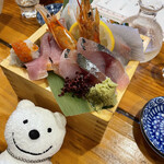 Tairyou Sakaba Uotaru Honten - 魚樽升盛り Uotaru Square Wooden Cup Sashimi Assortment at Uotaru Main Restaurant, Yagenbori, Hiroshima！♪☆