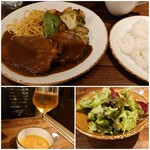 グリル 小松屋 - 別の日のタンシチューランチ(ライス、スープ、サラダ付き)1,980円とオーガニックぶどうジュース(白)770円✨やわらかく煮込まれた牛タン！ソースは意外にもあっさりめ。