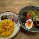 ブンガ ブンガ - バビブロックスープカレー＆揚げ野菜 ライスセット+中辛 サンバルマタ増量