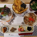 レストラン 萩暦 - 魚と肉と野菜のミニ3丼セット（1,980円）