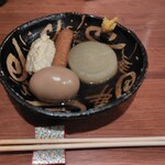 味処 集 - 料理写真:おでん（大根、たまご、ごぼ天、つくね）