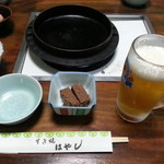すき焼き　はやし - 付き出し、生ビール（キリン）￥600