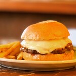 BurgerShop HOTBOX - RiceCake & Mozzarella Cheese Burger 
      with French Fries.