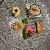 鉄板焼katakago - 前菜盛合せ、アワビ柔らかい全て美味しい