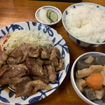 味寿食堂 - 豚肉の照焼き＋レンコン煮物