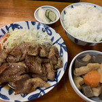 味寿食堂 - 豚肉の照焼き＋レンコン煮物