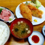 Shiihashi Shokudou - アジフライとマグロぶつ定食