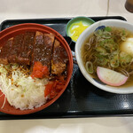 穂波大喰堂 - 味噌かつ丼と温そば温玉トッピング