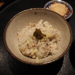 薪鳥新神戸 - そぼろご飯 + 生姜 + かんずり