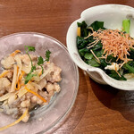 Shigeharu - 牡蠣の南蛮漬け、小松菜の煮浸し