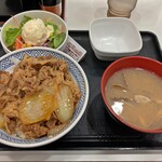 Yoshinoya - 牛丼のあたまの大盛りとポテトサラダとあさり汁