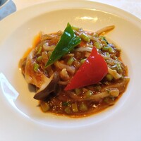四川豆花飯荘 東京店 - 大根と鶏肉の四川豆板醤炒め