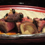 馳走なかむら - 生胡椒の塩漬け、リンゴと蜂蜜のタレ