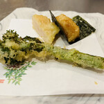 なにわ天ぷら 維心 - 貝柱二種　茎ブロッコリー