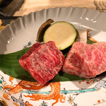 黒川温泉御処 月洸樹 - 強肴　赤牛と和牛ロース　これもお代わりできるのです