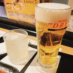 Tori Sei - (左)ゆず酒(柚子想い・ソーダ割)
      (右)生ビール