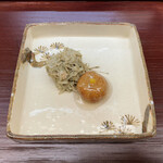 赤坂おぎ乃 - 蟹身の蟹味噌和えと蓮根餅