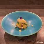 カーサ・デル・チーボ - カルヴイルブランの低温マリネとレモンクリームタルトのヴァニラジェラート添え