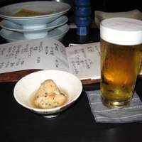 並木橋なかむら - 開店初日のお通しと生ビール