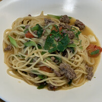 Cucina del NABUCCO - 鴨挽肉と九条葱のアーリオオーリオ柚子胡椒：スパゲティ