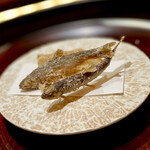 一心鮨 光洋 - ❶落鮎、筍
      〜小ぶりの落鮎と年明け早々の朝取れ筍をサックサクの唐揚げで頂きます。きっと良い年になりそう♫