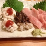 つるべ寿司 - お刺身盛り合わせ 鱧、トロ、鳥貝、石鯛、平目