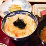 銀座 しのはら - 百合根と白魚のかき揚げとカラスミのご飯