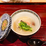 銀座 しのはら - 甘鯛と蛤、車麩、下仁田葱のみぞれ鍋、しいたけ、セリ