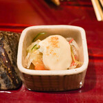 銀座 しのはら - 八寸；胡麻タレ柿なます、