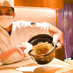 銀座 しのはら - 百合根と白魚のかき揚げとカラスミのご飯