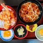 いずみ亭 - ミニかけうどん&ミニ天丼セット＋生玉子（ドリンクバー付き）