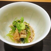 鮨 惣五郎 - 胡麻豆腐、鯛白和え、揚げ蓮根、水菜漬物