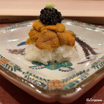 御料理 寺沢 - 海胆とキャビアの飯蒸し