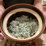 御料理 寺沢 - ホロホロ鳥の炭火焼に蓮根と芹の炊き込みごはん