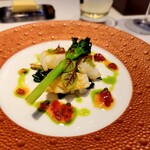 Restaurant Ryuzu - 前菜②
                        アオリイカ、チョリソーとバジルオイルのソース