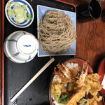 Okushinshuu - 海老天丼と冷たいそばのセット(小) 1600円