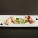 Prosciutto roll with seasonal fruits and mascarpone