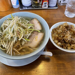 喜多方ラーメン とし食堂 - 喜多方　ネギラーメン　肉まぜご飯