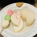 おかめ - 三色団子、しょうが天、大根