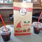 市電カフェ - 「カタカタつりわぱん３個セット」の袋 ＆ アイスコーヒー