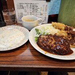 デリス - カキフライ&ハンバーグ定食　ライス1/4の量　1400円