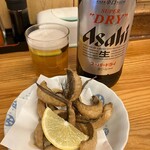 山海屋 - 瓶ビール大とがっちょ唐揚げ