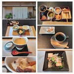 Mishou - 右上には味変用の塩各種、左下は茶碗蒸し、右下の春菊ソースが美味