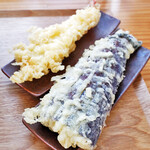 本格うどん 縁 - 海老、茄子の天ぷら