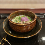 割烹 新多久 - 猪鍋、(店主の弟さんが仕留めた猪)